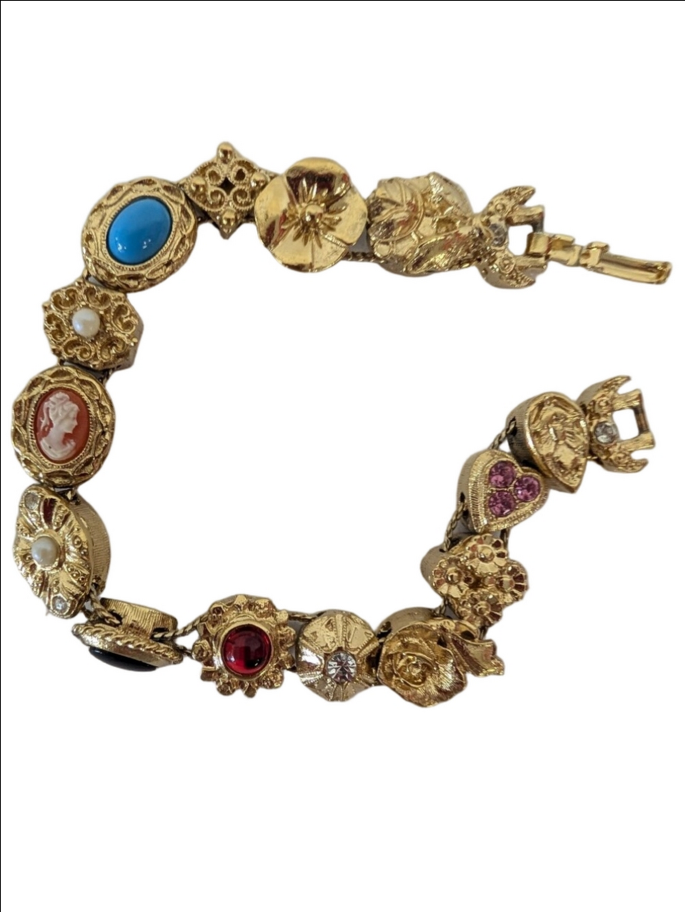 Vintage Bracelet Charm Slider With Cameo  Multi-Stone Turquoise, Red, Pink